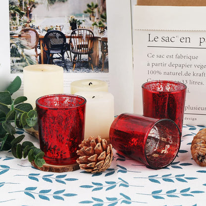 BTGLLAS 72pcs Red Glass Tea Light Holders - Votive Candle Holders Bulk for Weddings Events - Glass Votives for Wedding Centerpieces, Christmas, Thanksgiving - Candle Accessories Decor (72, Red)