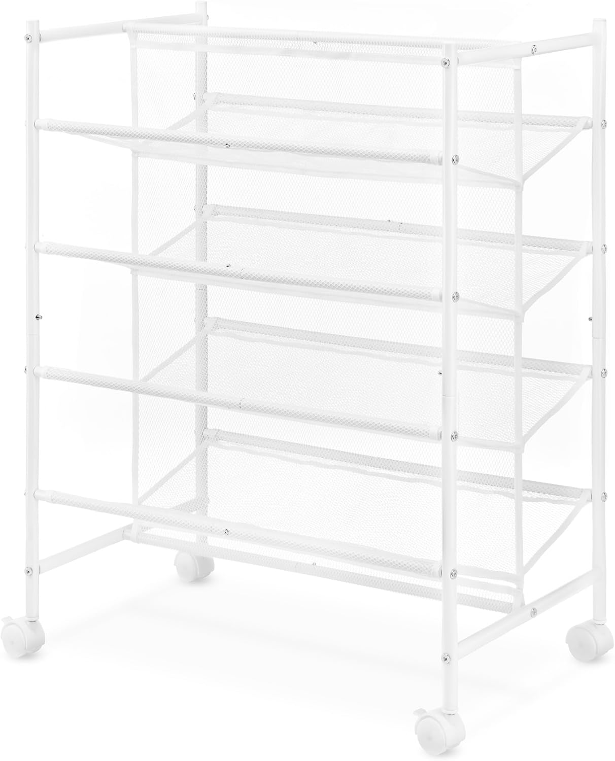 4-Tier 24 Sided4-Tier Whitmor Rolling Shoe Cart - Mesh & Metal - Holds up to pairs of Shoes - Double