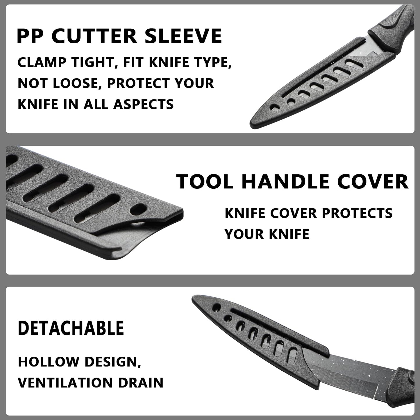8 Pieces Universal Knife Guards Set, Plastic Kitchen Knife Covers Sleeves Knife Sheath Blade Protector, for Paring Utility Santoku Nakiri Cleaver Bread Carving Chef Knife Black