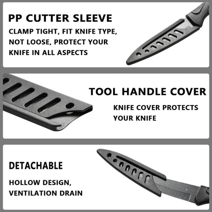 8 Pieces Universal Knife Guards Set, Plastic Kitchen Knife Covers Sleeves Knife Sheath Blade Protector, for Paring Utility Santoku Nakiri Cleaver Bread Carving Chef Knife Black