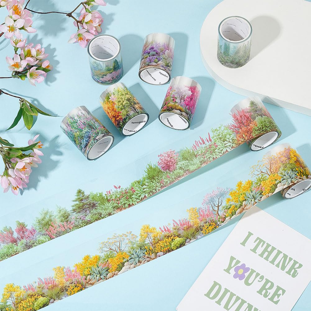 FREEBLOSS 8 Rolls PET Tape Set Self-Adhesive PET Tape Stickers Floral and Botanical Pattern Transparent Decorative Tapes Bulk for Scrapbook Crafts Notebook Album Gift Wrap, (2" Wide, 2M per Roll)