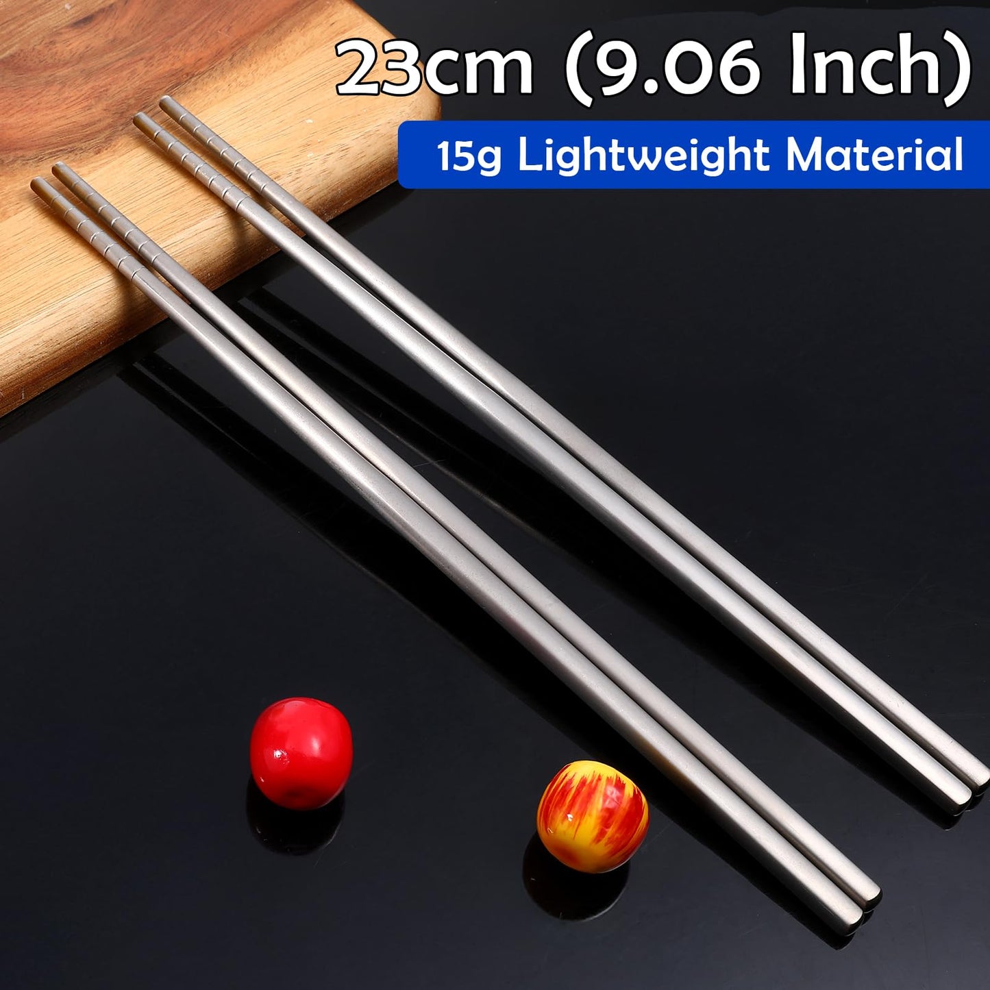 2 Pairs Titanium Chopsticks, Pure Titanium Metal Chopsticks, Ultralight and Reusable Chopstick, Durable Dishwasher Safe Eco-Friendly, for Camping Home Travel, Silver, 9 inch