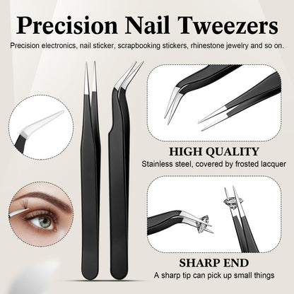 Tatuo 4 Set/26 Pcs Rhinestone Picker Tool Dotting Pen Dual-Ended Nail Art Rhinestones Applicator Gems Crystals Beads Picker Wax Pencil with 20 Wax Head 2 Tweezers DIY Nail Art Tool (Black)