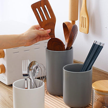 Ceramic Kitchen Utensil Holder for Countertop - Matte White, Space Saving Compact Rack for Cooking Utensils (#1)