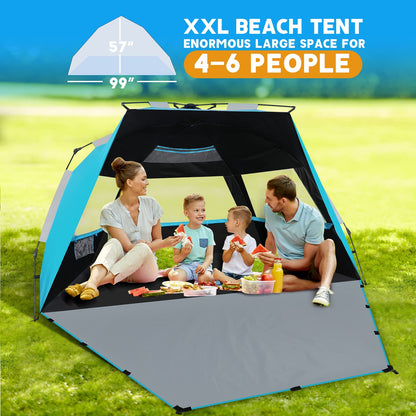 SEBOR Beach Tent, Deluxe XL Pop-up Beach Tent for 4-6 Person, UPF 50+ with Dark Shelter Technology, Easy Set Up and Portable Beach Tent Sun Shelter(Sky Blue)