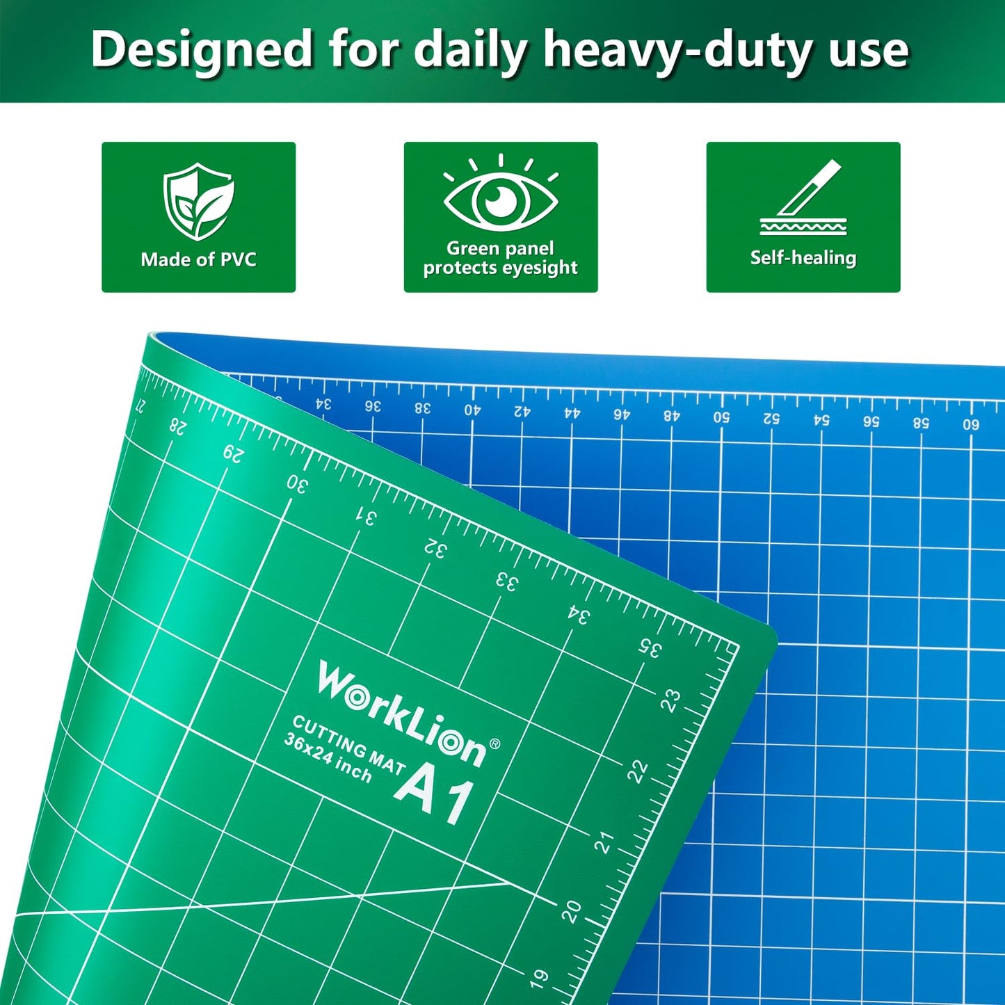 WORKLION 24" x 36" Large Self Healing PVC Cutting Mat, Double Sided, Gridded Rotary Cutting Board for Craft, Fabric, Quilting, Sewing, Scrapbooking - Art Project…