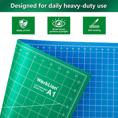 WORKLION 24" x 36" Large Self Healing PVC Cutting Mat, Double Sided, Gridded Rotary Cutting Board for Craft, Fabric, Quilting, Sewing, Scrapbooking - Art Project…