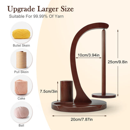 Sewovvmu Crochet Yarn Holder, Yarn Spinner for Crocheting with Phone Stand & Crochet Accessories Storage, Crochet Gift for Knitting Lovers (Brown)
