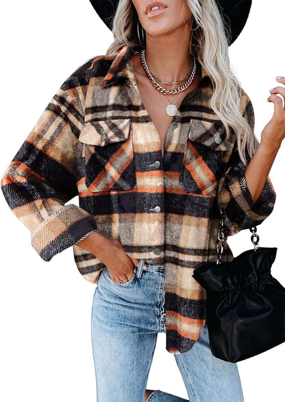 AUTOMET Womens Fall Outfits Fashion Clothes Shackets Flannel Plaid Button Down Long Sleeve Shirts Jackets