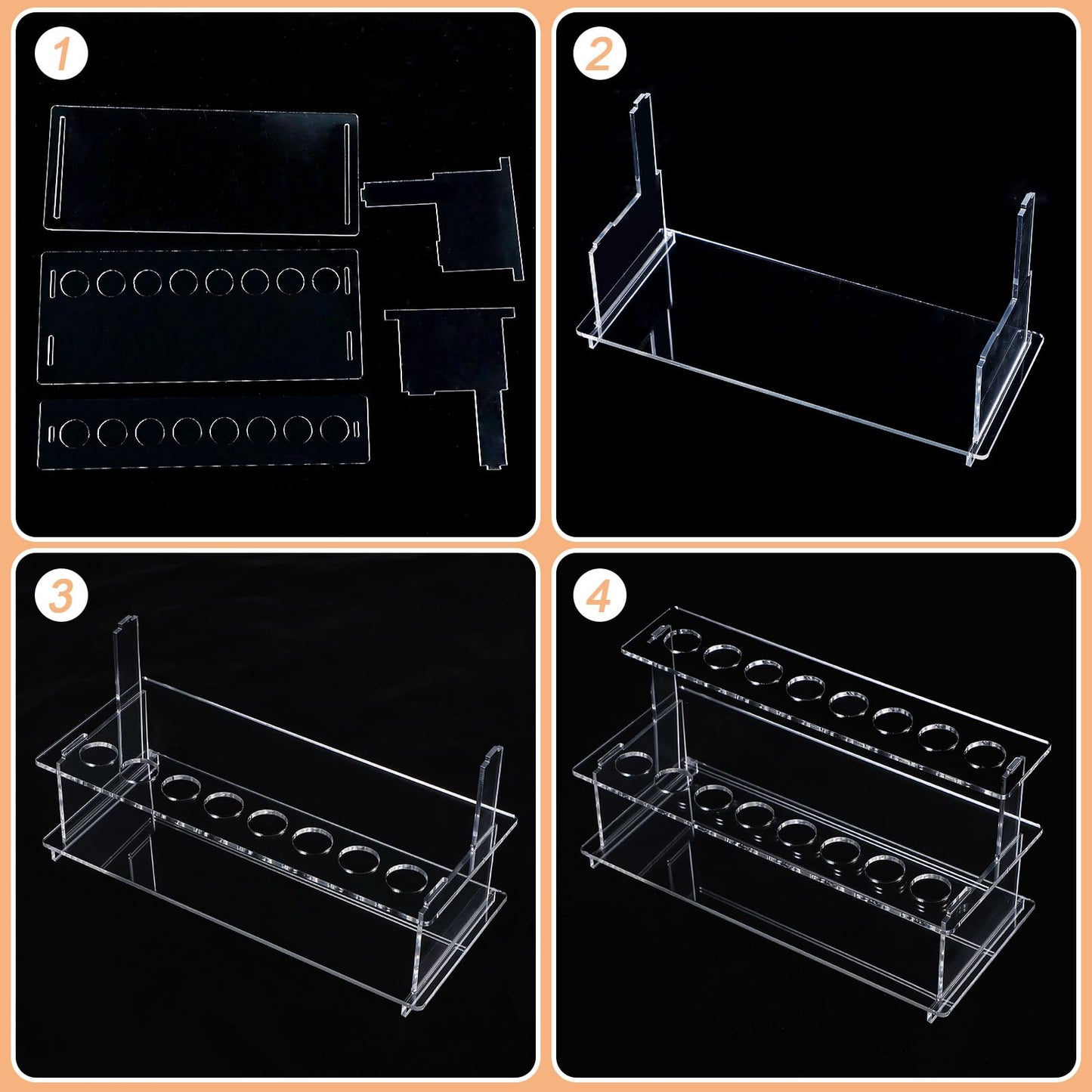 Menkxi 2 Pcs Wine Bottle Stopper Display Stairs 16 Slot Clear Acrylic 2 Tier Riser Wine Stopper Holder Wine Stopper Display Stand Rack for Countertop, 9.45''L x 4.72''H x 3.94''W