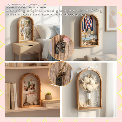 WLZGDFB Shadow Box Frame with Clear Acrylic Door, Removable Shelves & Linen Back - Large Display Case Picture Frame for Wall or Tabletop - Memory Box for Wedding Bouquet, Photos, Medals, Memorabilia