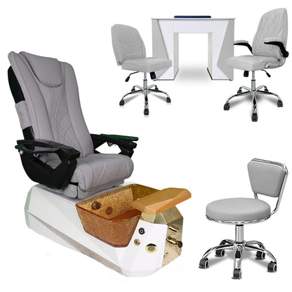 Galaxy Professional Nail Salon Furniture Set – Luxury Pedicure Spa Chair, Manicure Table & Technician Stools (Grey Set, Grey Table)