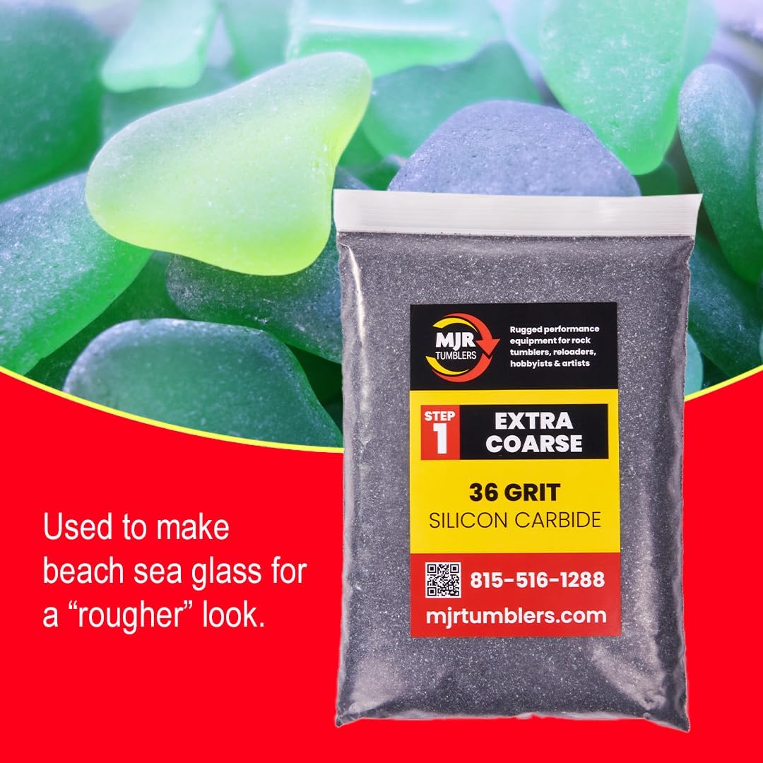 MJR Tumblers 36 Grit Silicon Carbide Rock Tumbler Grit, Extra Coarse Stage 1 Rock Polishing Grit, 2 lb Stone Polishing Compound for Rotary & Vibratory Tumblers, Lapidary Supply