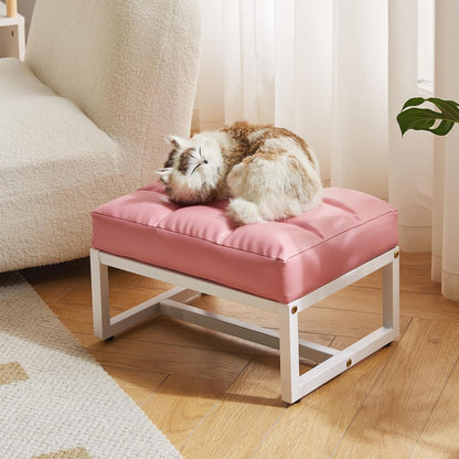 YD-JD139P Aibiju Small Footstool, Rectangle Ottoman with Faux Leather Padded Seat, Change Shoes Bench, Sofa Footrest