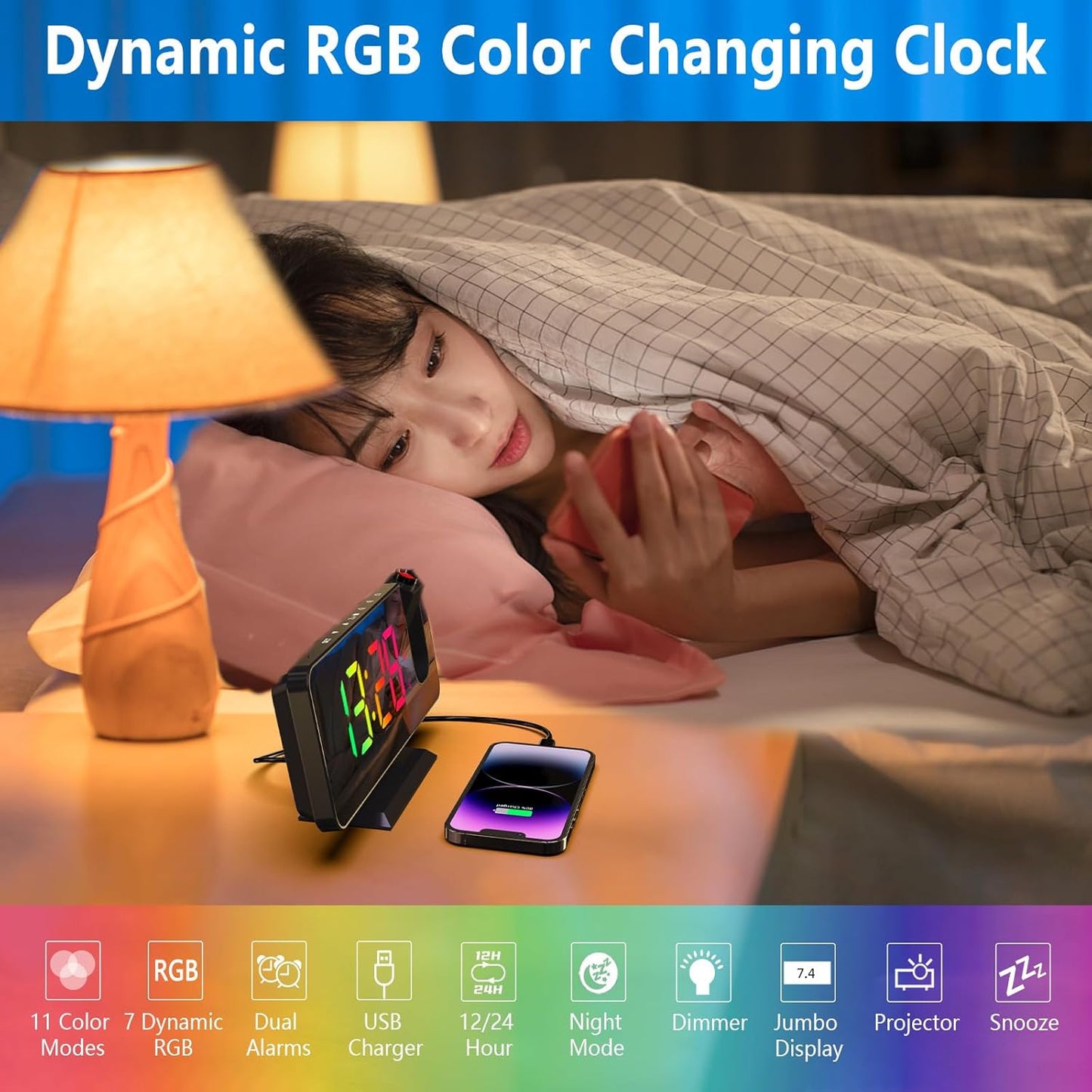 Digital Projection Alarm Clock, Ceiling Projector Clock for Bedroom, Digital Alarm Clock Projects Time on Ceiling