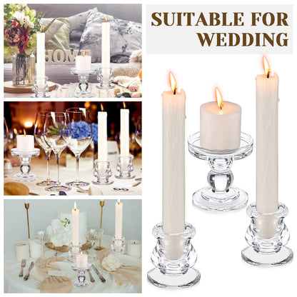 Rtteri Unity Candle Holder for Wedding Set of 3 Glass Candlestick Holder for Taper and Pillar Candle 3.5'' 2.2'' Wedding Ceremony Dinning Table Centerpiece Home Party Birthday Church Decor(Clear)