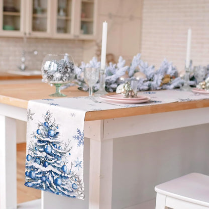 13x72 Inch Winter Trees Ball Table Runner Frosty Roses Burlap Table Runners, Christmas Xmas Seasonal Coffee Table