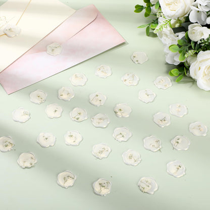 Qilery 100 Pcs Wax Seal Stickers Babys Breath Dried Floral Envelopes Seals Stickers Bulk for Wedding Invitation Bridal Shower Birthday Party Letter Greeting Cards Gift Wrapping, Self Adhesive (White)