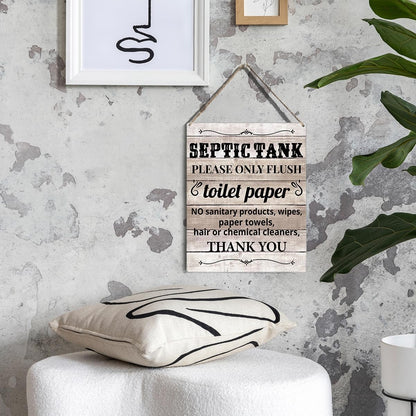 Farmhouse Bathroom Signs Wall Decor Rustic Septic Tank Please Only Flush Toilet Paper Thank You Wooden Hanging Sign for