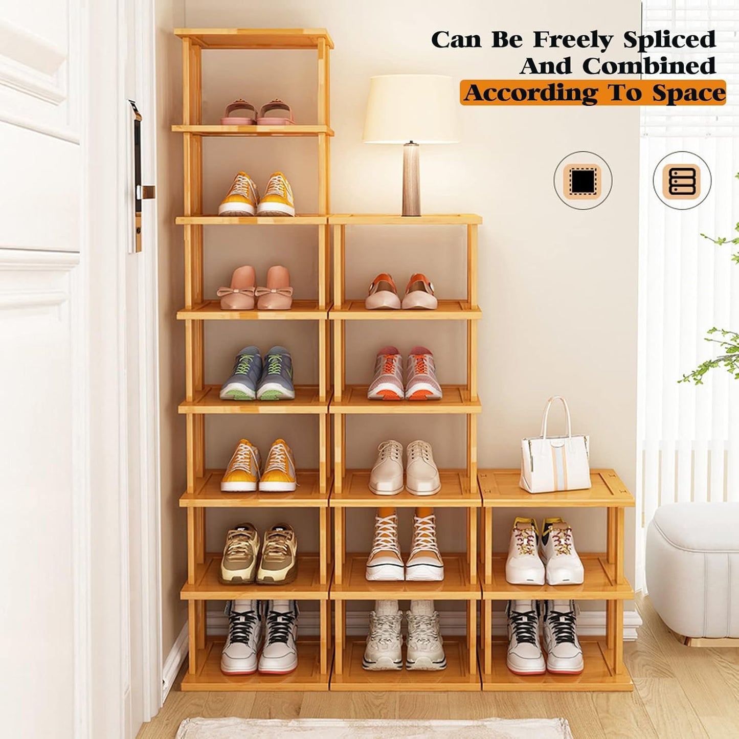 3Tier- Closet SAN HE Bamboo Shoe Rack Vertical Shoe Rack for Small Spaces, Tall Narrow Shoe Rack Organizer for Entryway