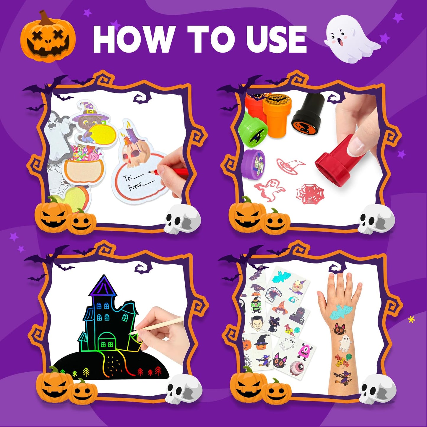 252Pcs Halloween Party Favors for Kids Bulk Stationery Set, 24 Pack Halloween Goodie Bags Stuffers Treat Bag Fillers, Classroom Prizes Non Candy Trick or Treat Toys for School Student Gifts Bags