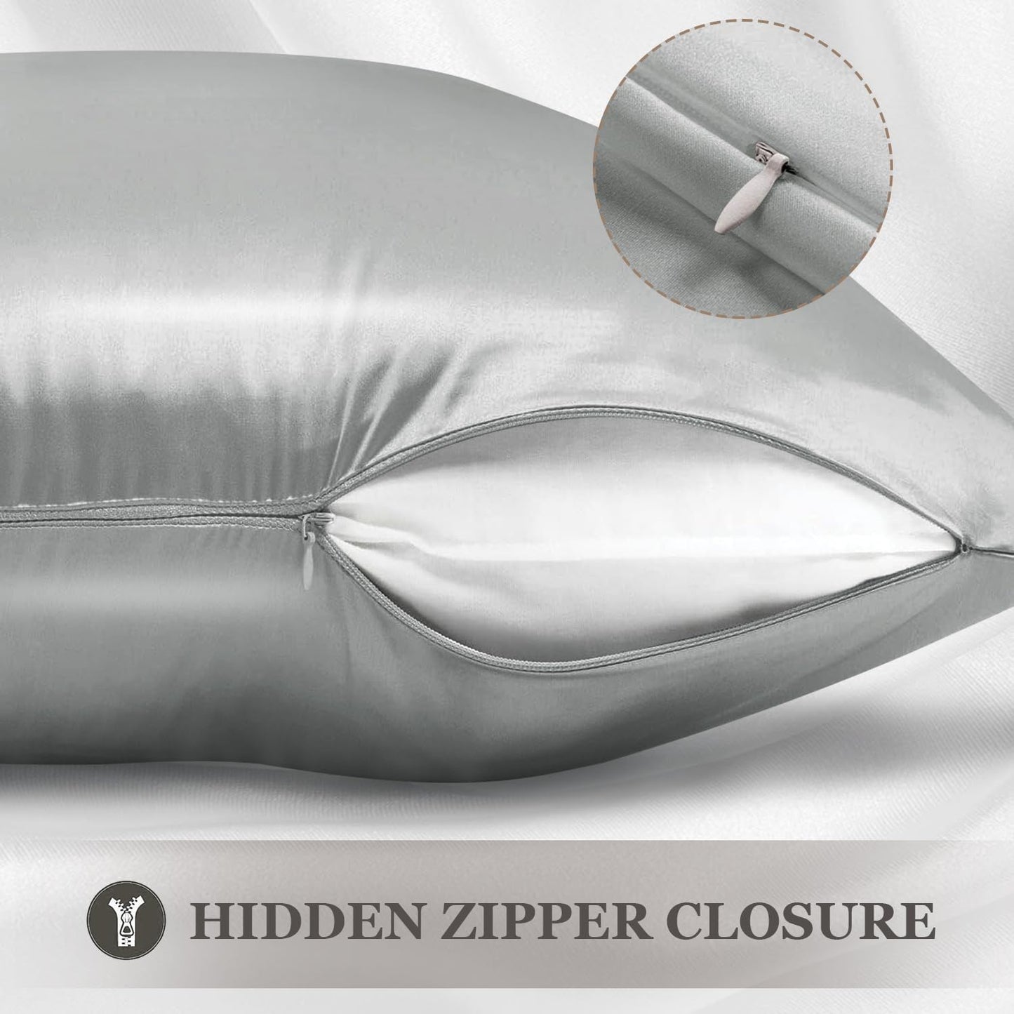 Adubor Silk Pillowcase - Mulberry Silk Pillow Case, 23 Momme, 900 Thread Count, Hidden Zipper (Queen, Dark Gray, 1PC)