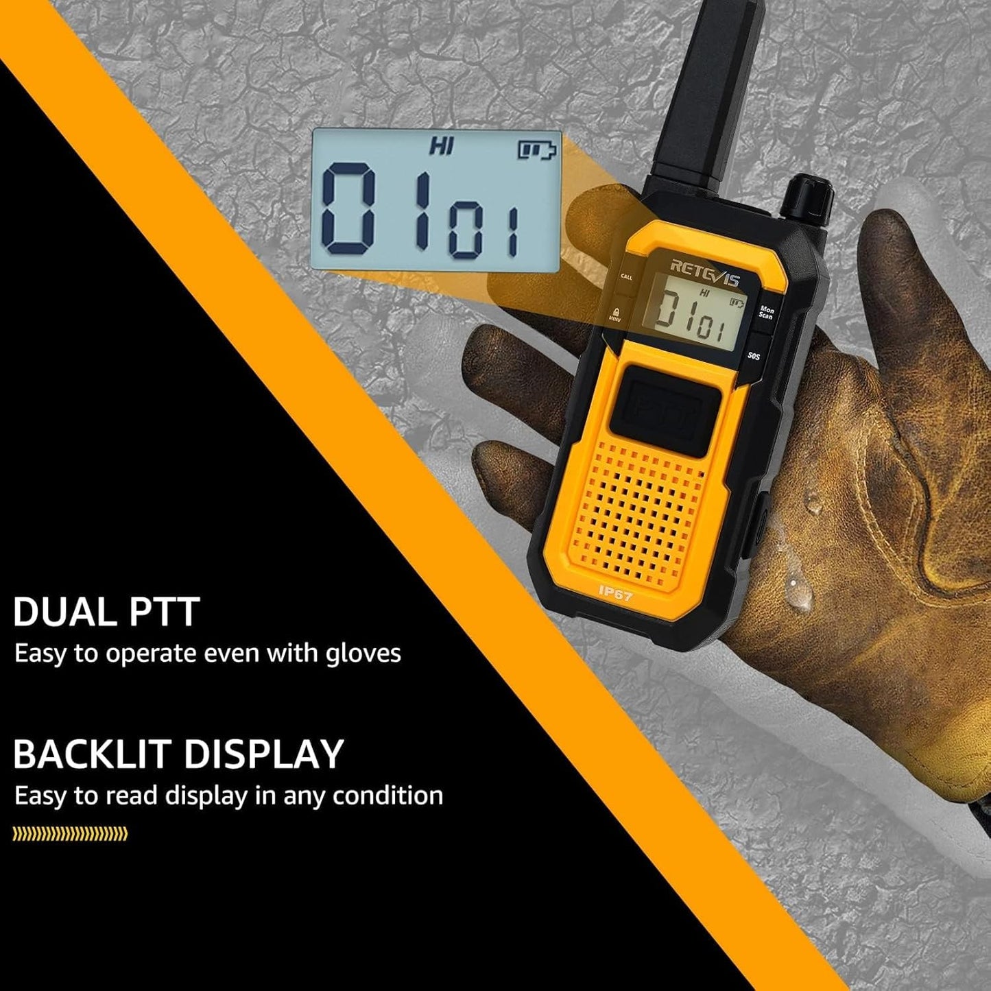 Retevis RB48 Heavy Duty Walkie Talkies, Waterproof Two Way Radio, Advanced Triple Proof, 2000 mAh, Emergency, 2 Way Radio Long Range for Job Site (4 Pack) Yellow