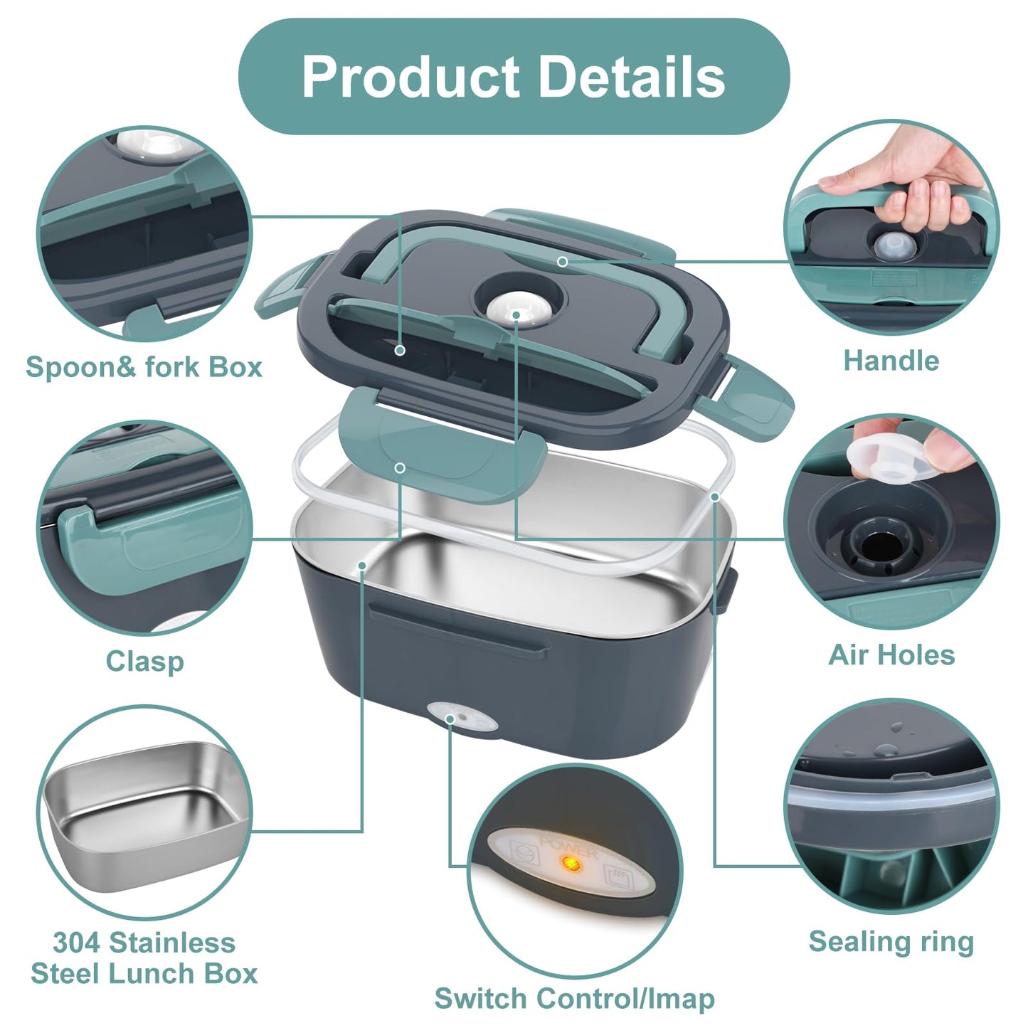 Electric Lunch Box Food Heater, 3 in 1 Ultra Quick Heated Lunch Boxes for Adults, 12V/24V/110V Portable Food Warmer for Car/Truck/Office With Fork Spoon and Insulated Carry Bag