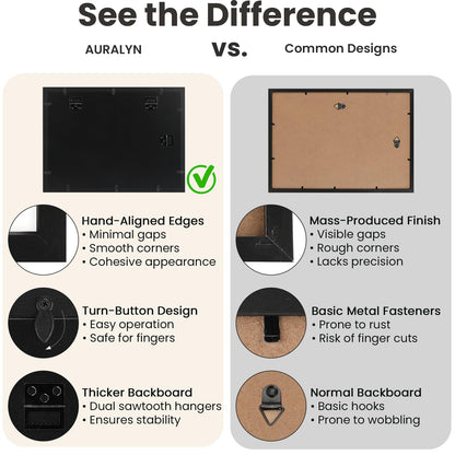 AURALYN Wall Frames 11x17 Picture Frames Set of 3 – Fits 8x12 with Mat or 11x17 Without Mat – Wood Grain, Easy to Hang, Finger-Friendly, Includes Hanging Kit (Black Frames, 3 Pack)