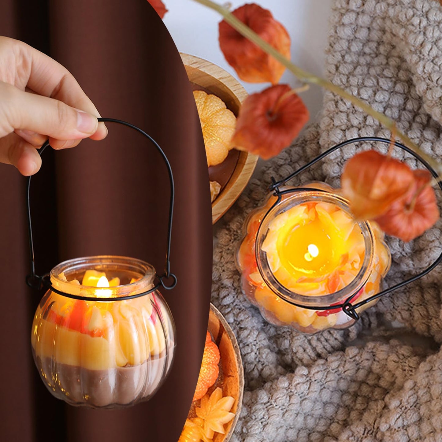 2 Pcs Decorative Glass Jars,Pumpkin Shape Bottles With Cork Stopper and Hanging Rings Wishing Bottle Hydroponic Glass Vases Decor for Home Furnishing Outdoor Party Wedding Centerpiece（Pumpkins）