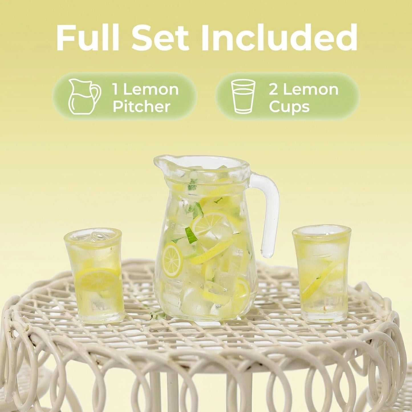 6 PCS Dollhouse Miniature Bistro Table & Chairs Set with Lemonade Pitcher and Cups 1 12 Scale Metal Furniture Fairy Garden Kitchen Decoration Accessories