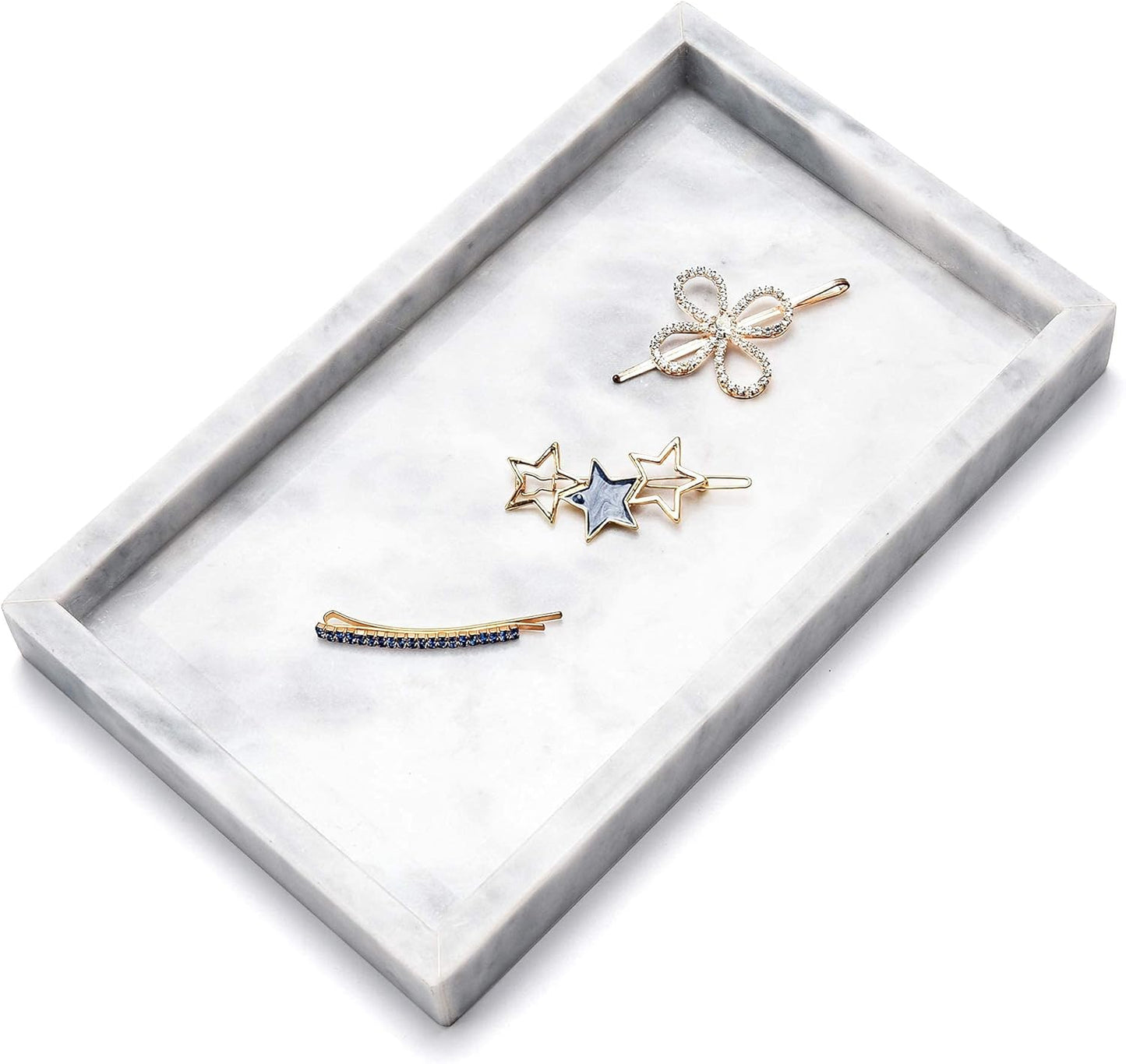 Noble Natural Marble Tray for Desktop, Kitchen, Vanity, Bathroom, Stone Organizer for Tissues, Candles, Soap (Cloud