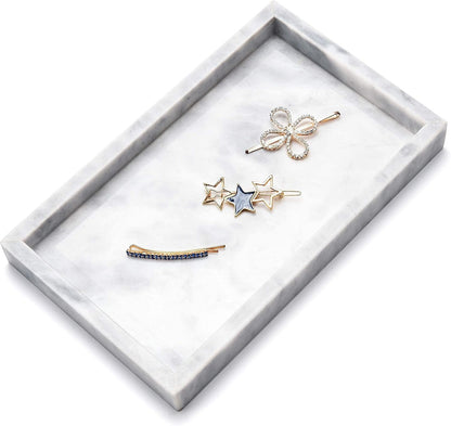 Noble Natural Marble Tray for Desktop, Kitchen, Vanity, Bathroom, Stone Organizer for Tissues, Candles, Soap (Cloud