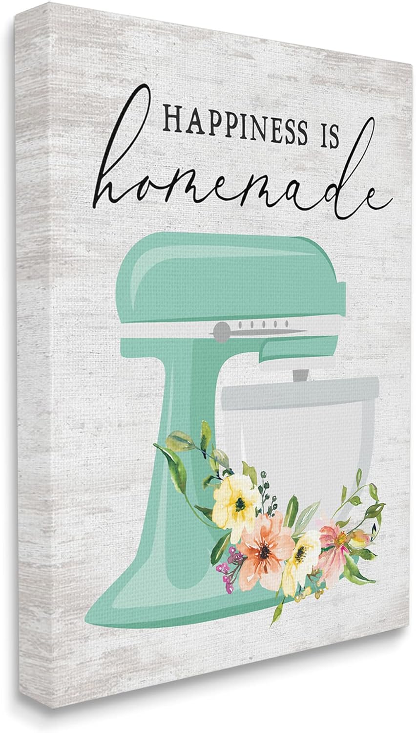 Stupell Industries Happiness is Homemade Phrase Floral Kitchen Stand Mixer Canvas Wall Art, 36 x 48, Multi-Color