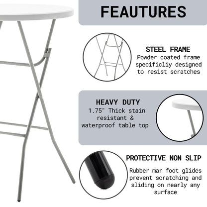 BTEXPERT Set of 5, White 2.63' Round Bar Height Folding Table 330lb Weight Capacity Commercial Indoor Outdoor Portable Banquet Patio Backyard Dining Wedding Party Events Home Thick Top Metal Frame