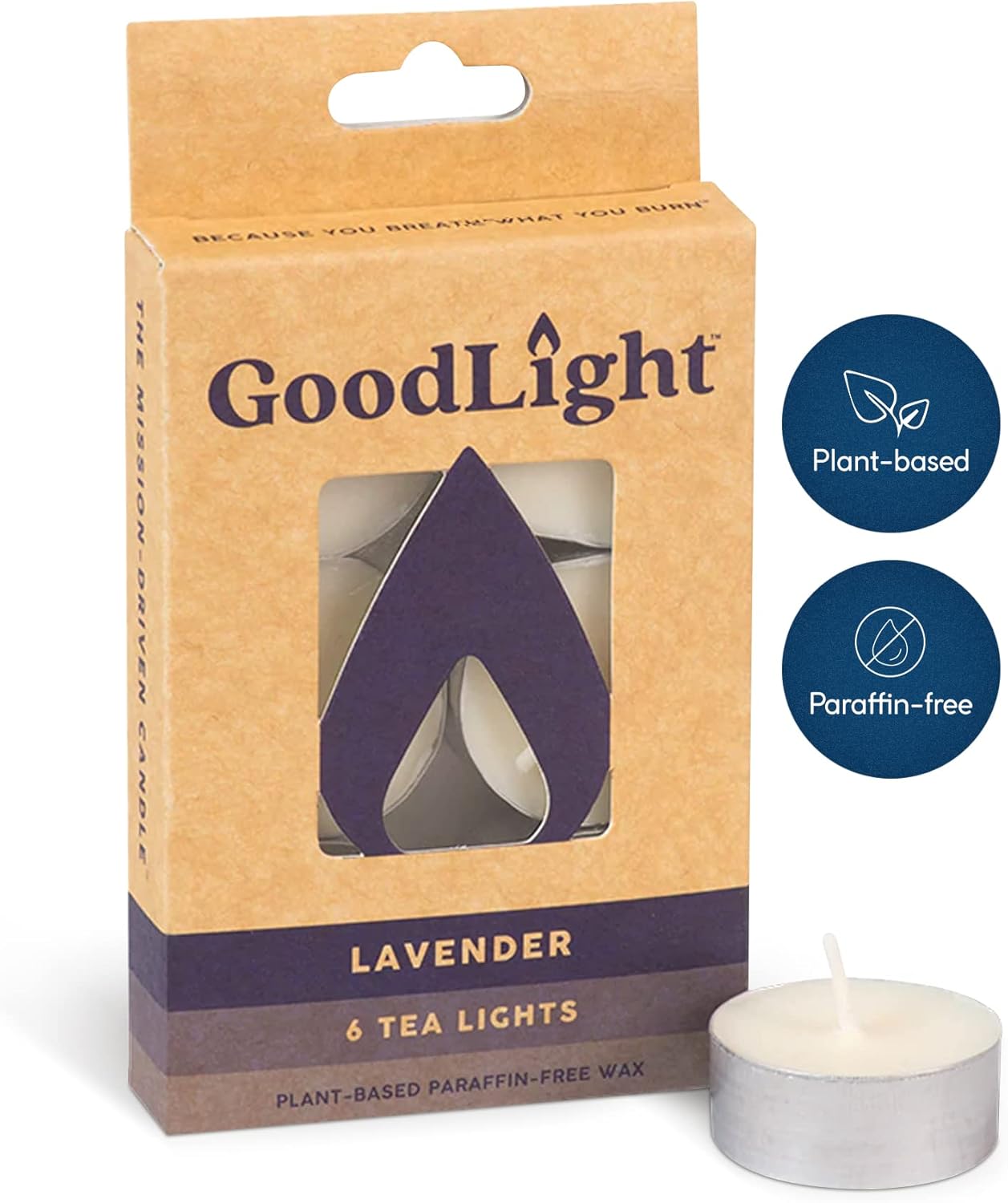 Paraffin-Free Scented Tea Light Candles, Lavender Scent, 6 Tea Lights, 4-Hour Burn Time