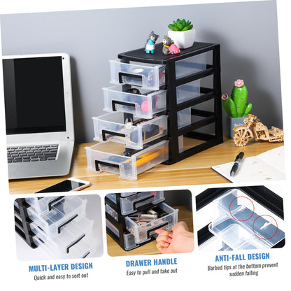 Angoily 4 Drawer Desk Organizer, Plastic Home Office Storage Organizer, Makeup Organizer Storage Station Cube, Cosmetics Jewelry Storage Box, 4 Drawer for Bathroom, Desk, Office (8.31x5.98x9.92 Inch)