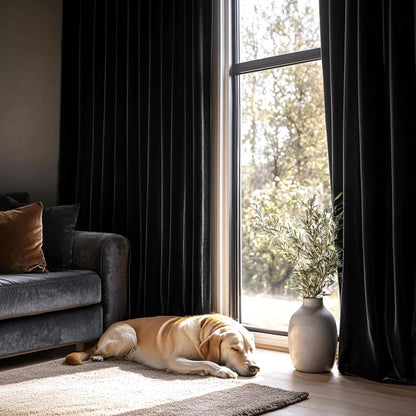 MIULEE Black Velvet Blackout Curtains 84 Inch Long Luxury Super Soft Thermal Insulated Window Curtains Room Darkening Drapes Rod Pocket Design for Bedroom Living Room Set of 2 Panels, W40 x L84 Inch
