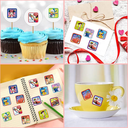 IZKICN 3 Pack Kids Stickers - 600 Pcs 30 Cartoon Designs, 1 Inch Self Adhesive Roll Stickers, Reusable Labels for Kids & Teachers