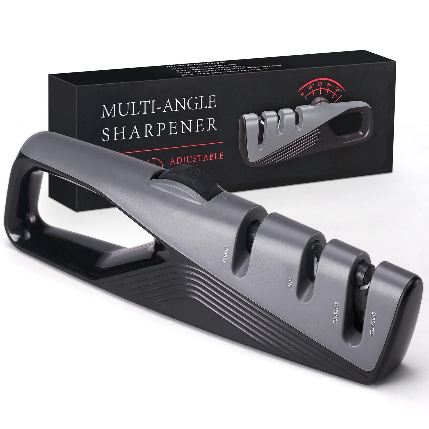 Knife Sharpener with 5 Adjustable Angle, Coarse & Fine Knife Sharpener Tool, Handheld Manual Knives Sharpener for All Knives Including Kitchen Knives, Pocket, Scissors