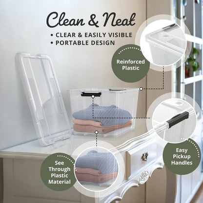Lifetime Appliance Parts 34 Qt. Clear Plastic Storage Bin Tote - Ultra Durable Lid & Secure Latching Buckles