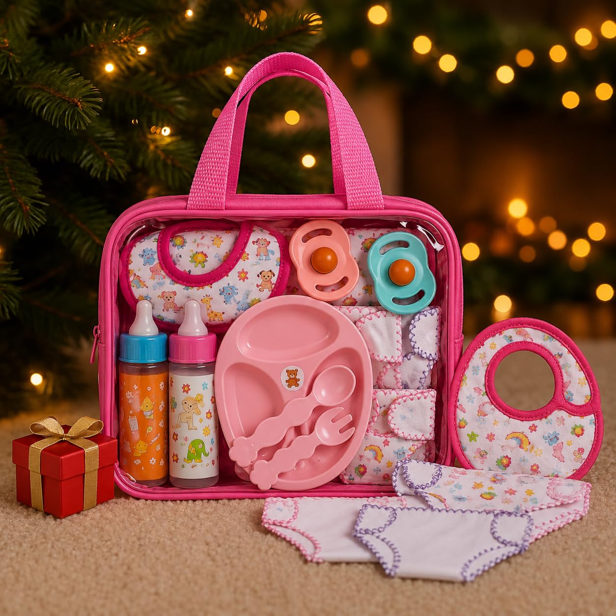 My Sweet Baby 13-Piece Doll Feeding & Diaper Bag Set – Disappearing Milk Bottles, Bibs, Pacifiers, Diapers & Accessories Set – Pretend Play Baby Doll Care Kit for Girls – Fits 12–18″ Dolls
