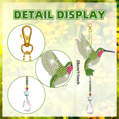 JeCuiK 6 Pcs Diamond Painting Wind Chimes Rhinestone Hummingbird Diamond Art Suncatcher Double Sided 5D DIY Diamond Painting Kits for Adults Christmas Ornament Best Gifts for Mother