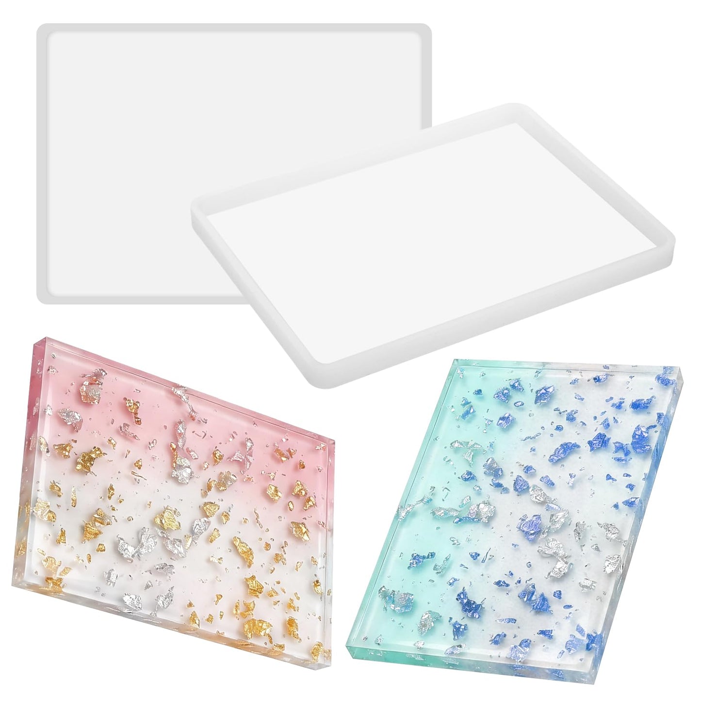 2 Pack Rectangle Resin Mold 7x5 inch Rectangle Silicone Molds for Resin Tray Mold Epoxy Silicone Board Molds, White