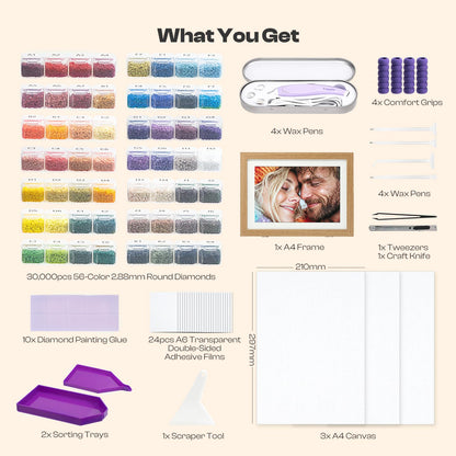 Caydo 3 Canvas Custom Diamond Painting Kit | Get Your Template & Start in Minutes via App | Personalized Diamond Art from Photo with Electric Diamond Painting Pen, 30,000 Diamonds(56 Colors) & Tools