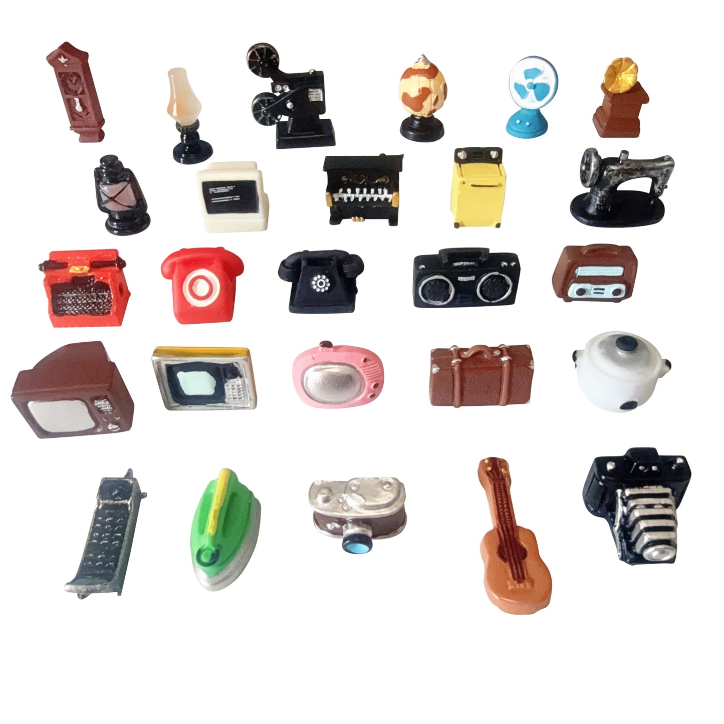 SIX VANKA 25pcs Miniature Resin Retro Home Appliances Decoration Sets Cameras Telephone Photo Props DIY Pretend Play Doll House