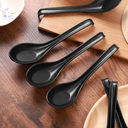6Pcs Asian Soup Spoons, Melamine Rice Spoons for Ramen, Deep Oval Hook Design