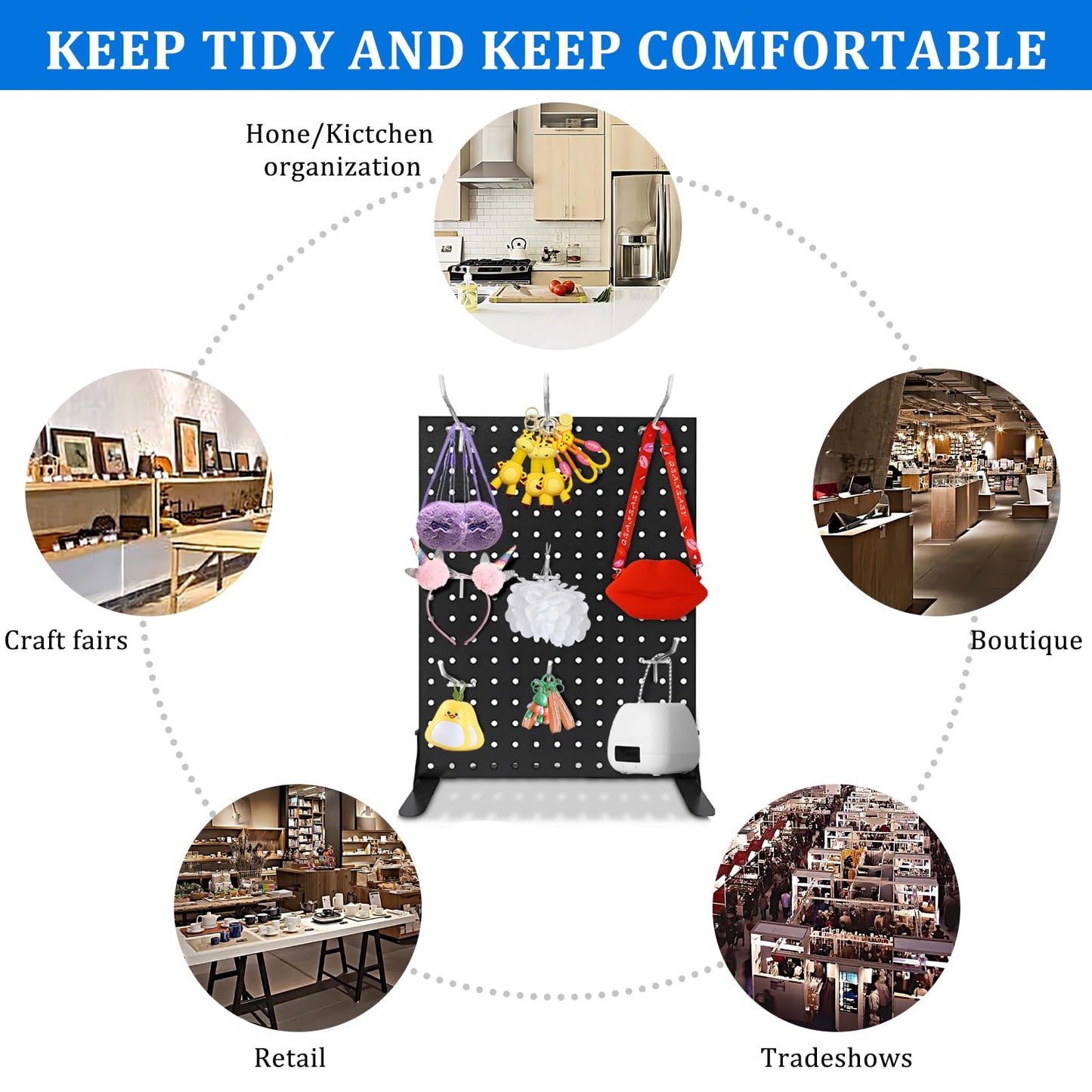 Uppcasir 2PCS Pegboard Display Stand With 20 Hooks for Craft Shows, Metal Jewelry and Key Ring Retail Display Racks for Selling Accessories, Retail Stores, Vendors & Events, 17 X 13 Inch