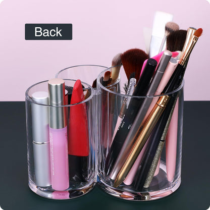 MOSIKER Makeup Brush Holder,Acrylic Clear Round Remote Control Pen Pencil Hair Nail Brush Comb Organizer with 3 Slots