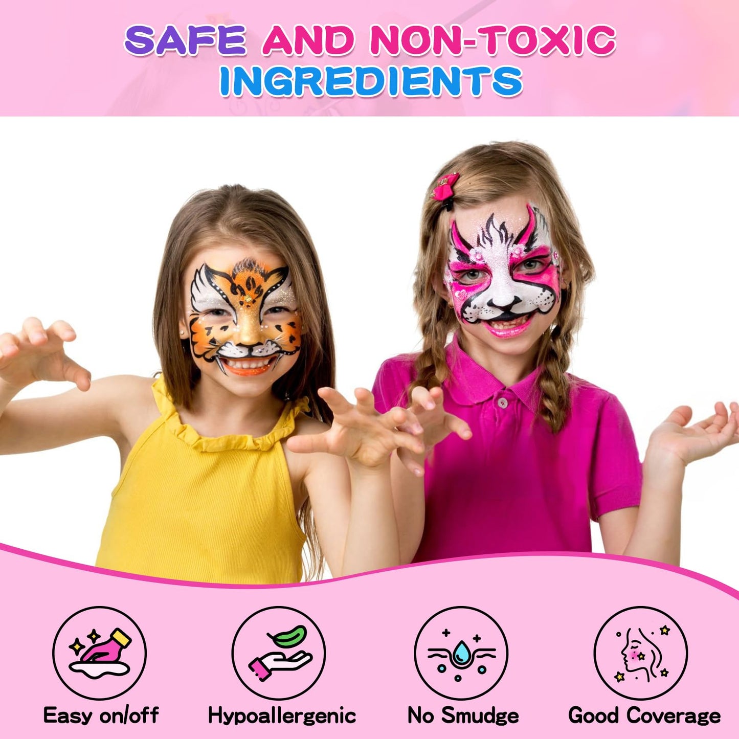 Face Painting Kit for Kids Adults 12X10gm Split Cake Face Paint Palette with 9 Gliters 2 Eye Shadow Sticks 2 Sponges 6 Stencils